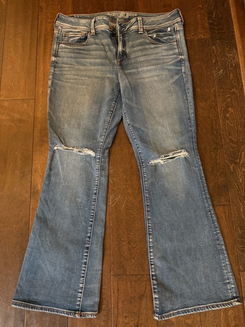 American Eagle Outfitters Distressed Blue Flare Jeans distressed